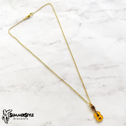 Gold Ukulele Charm Necklace, Music Jewelry, Gold Chain Necklace, SummerStyle Bracelets