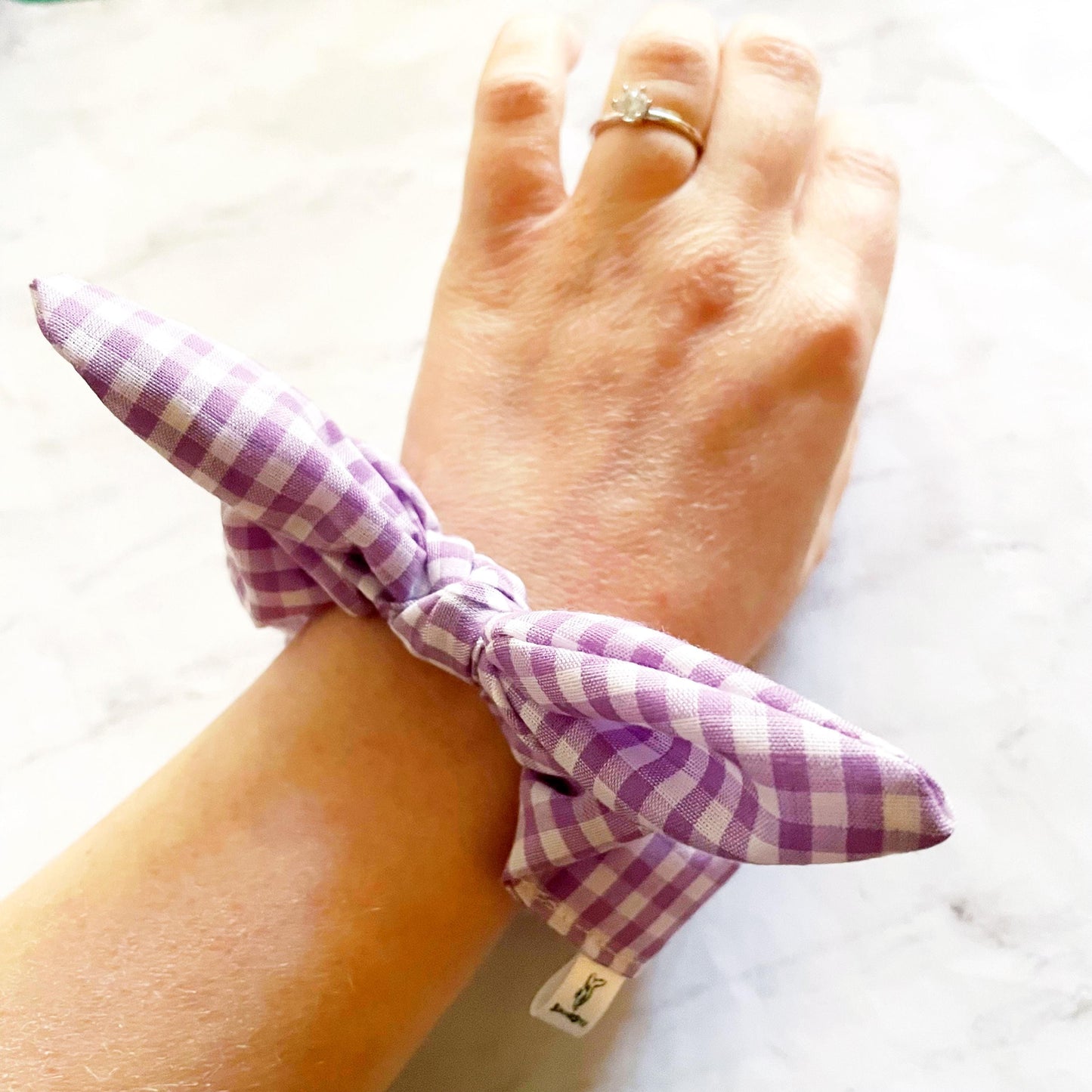 Lavender Gingham Bow Scrunchie, Vintage Accessories, Soft Scrunchie, SummerStyle Bracelets
