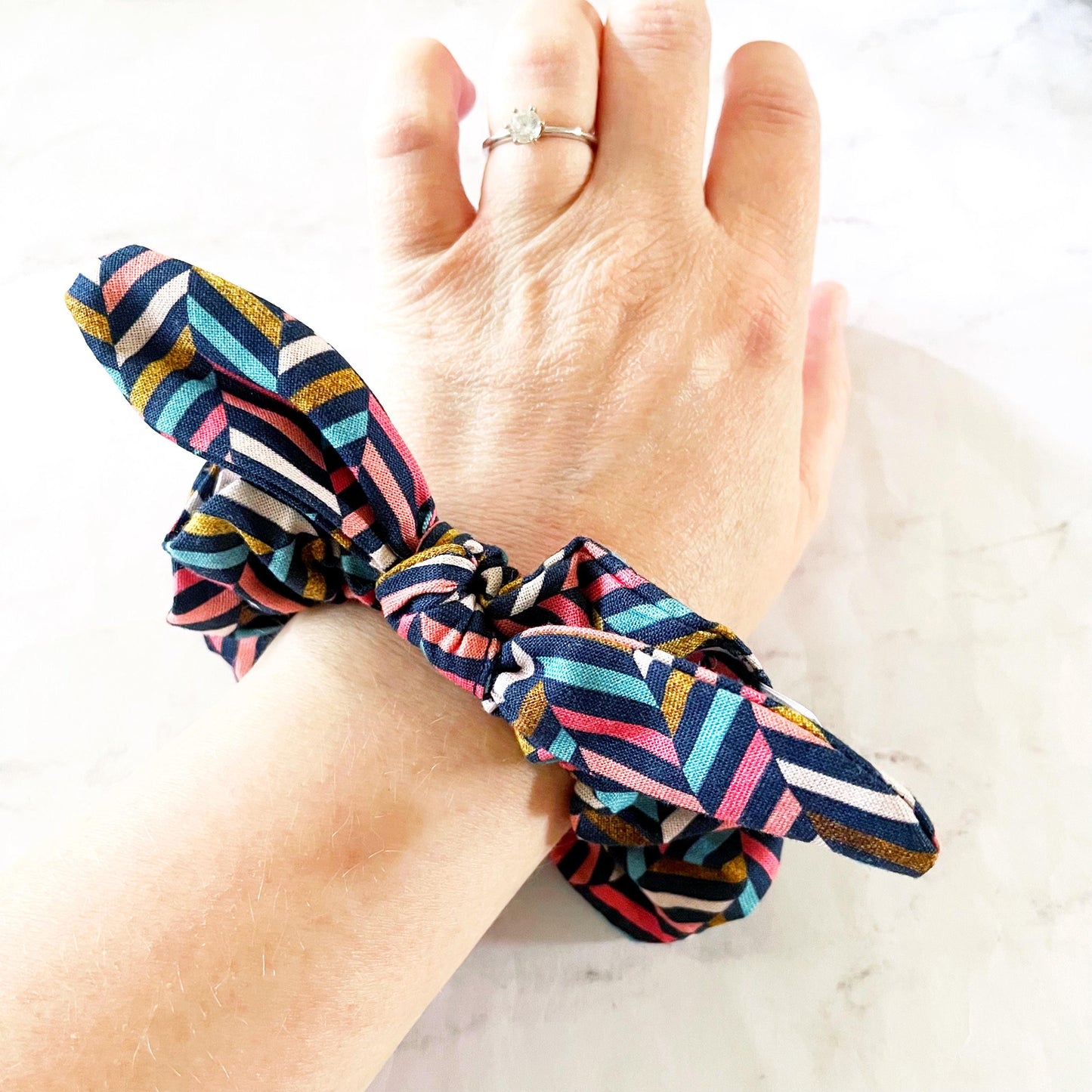 Dark Chevron Bow Scrunchie, Hair Accessories, Bow Hair Tie, SummerStyle Bracelets