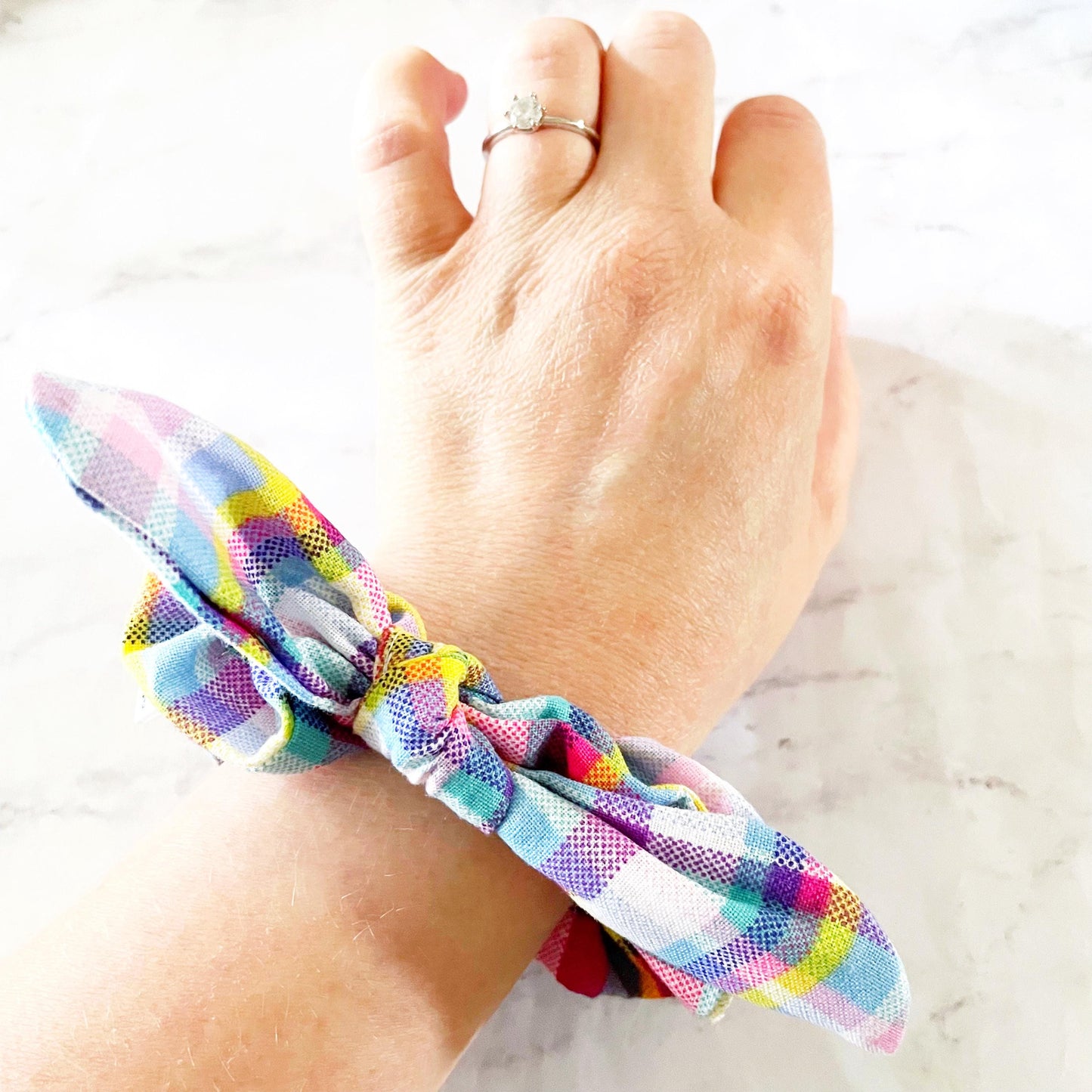 Neon Plaid Bow Scrunchie, Hair Accessories, Bow Hair Tie, SummerStyle Bracelets