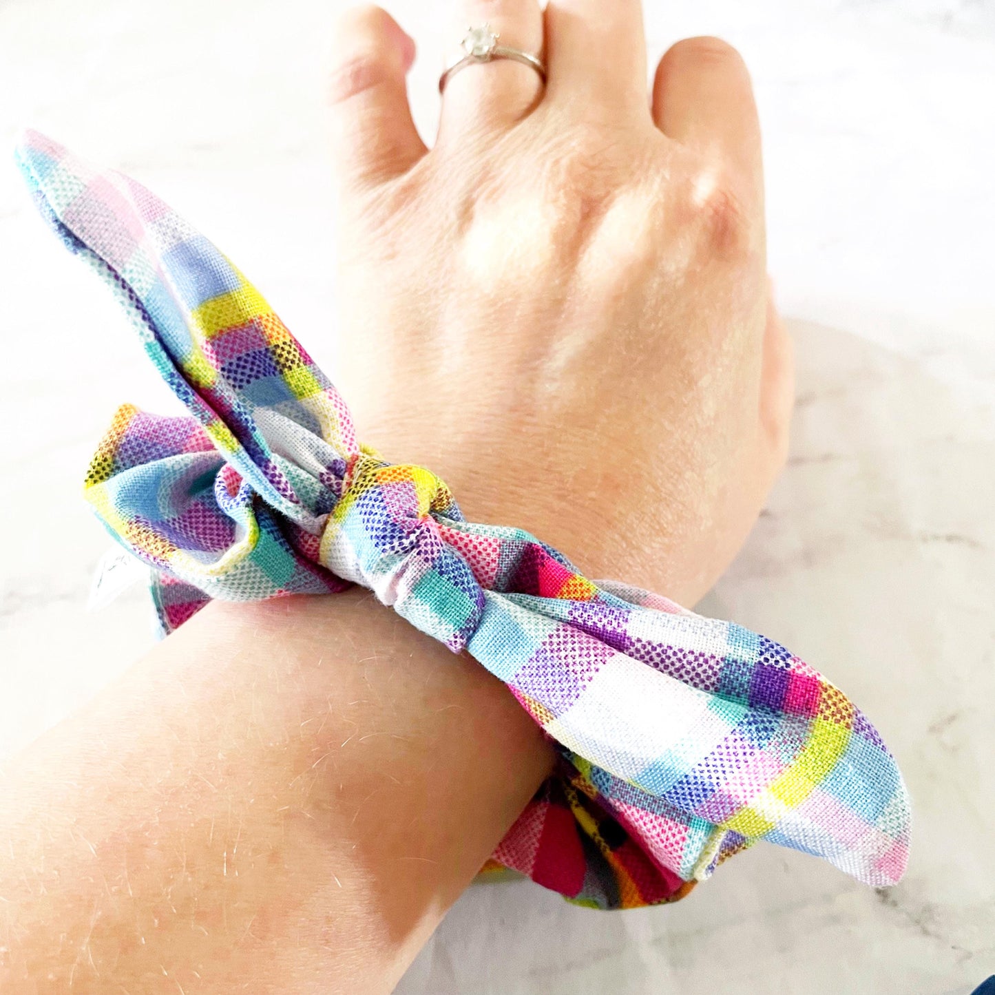Neon Plaid Bow Scrunchie, Hair Accessories, Bow Hair Tie, SummerStyle Bracelets