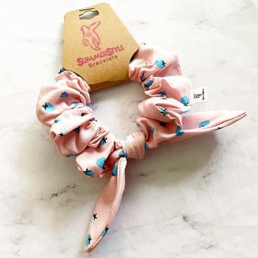 Tiny Strawberry Bow Scrunchie, Strawberry Gift, Hair Accessories, Bow Hair Tie, SummerStyle Bracelets