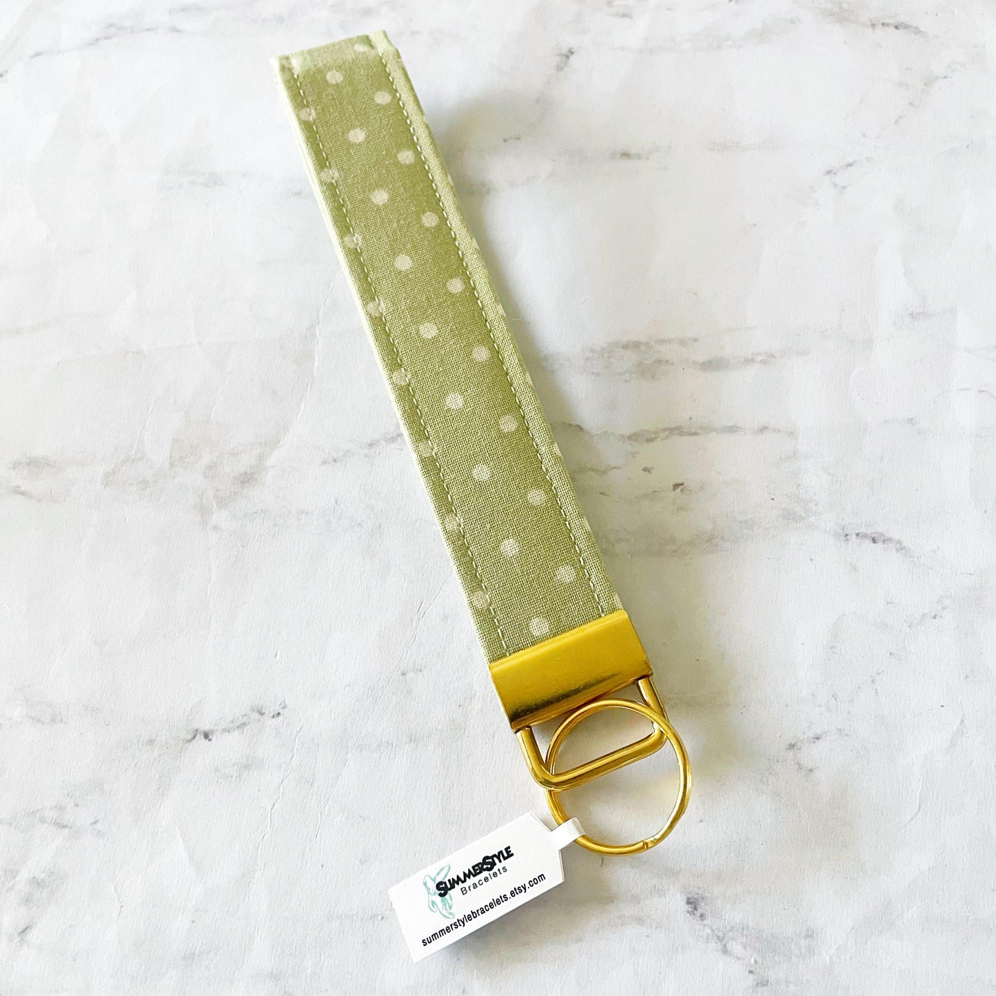 Sage Polka Dot Key Fob Wristlet, 6.5in Wristlet Lanyard, Keychain Wristlet, Handmade Lanyard, SummerStyle Bracelets