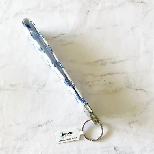 Blue & White Dragonfly Key Fob Wristlet, 6.5in Wristlet Lanyard, Keychain Wristlet, Handmade Lanyard, SummerStyle Bracelets