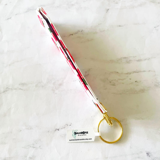 Painted Strawberry Key Fob Wristlet, 6.5in Wristlet Lanyard, Keychain Wristlet, Handmade Lanyard, SummerStyle Bracelets