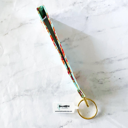 Aqua Pizza Key Fob Wristlet, 6.5in Wristlet Lanyard, Keychain Wristlet, Handmade Lanyard, SummerStyle Bracelets