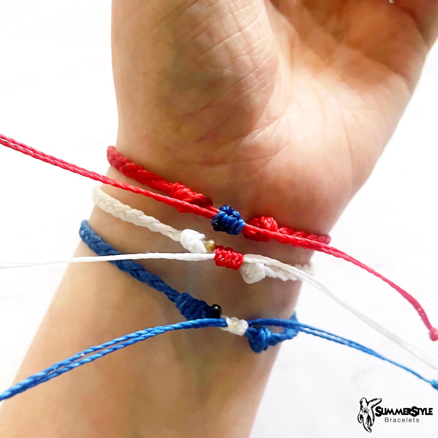 FOURTH OF JULY Patriotic Stars Adjustable Water Resistant Bracelet Set, Braided Bracelet, Americana Jewelry, SummerStyle Bracelets