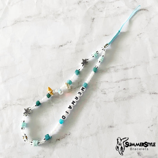 Teal Mermaid Beaded Phone Charm, Beachy Phone Accessory, Phone Wristlet, SummerStyle Bracelets
