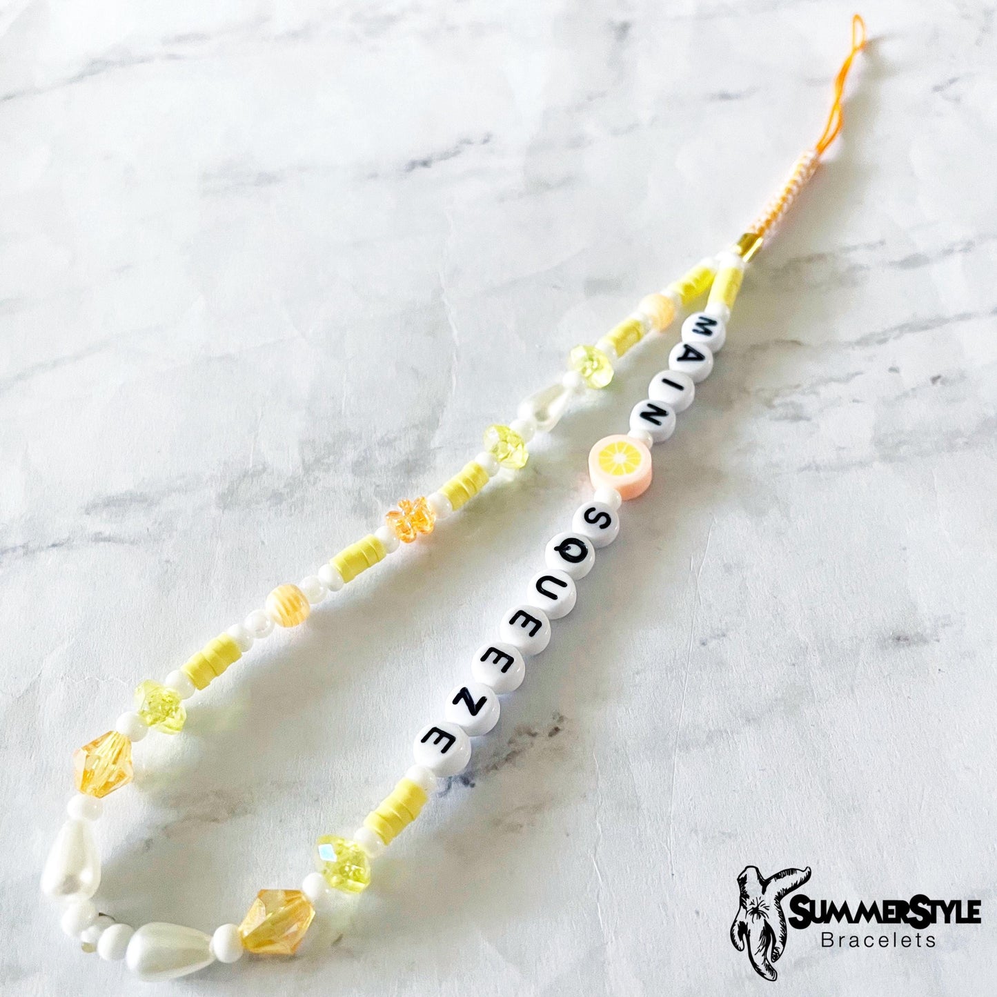 Main Squeeze Beaded Phone Charm, Lemon Lover Accessory, Phone Wristlet, SummerStyle Bracelets