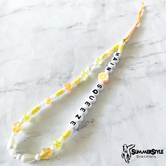 Main Squeeze Beaded Phone Charm, Lemon Lover Accessory, Phone Wristlet, SummerStyle Bracelets