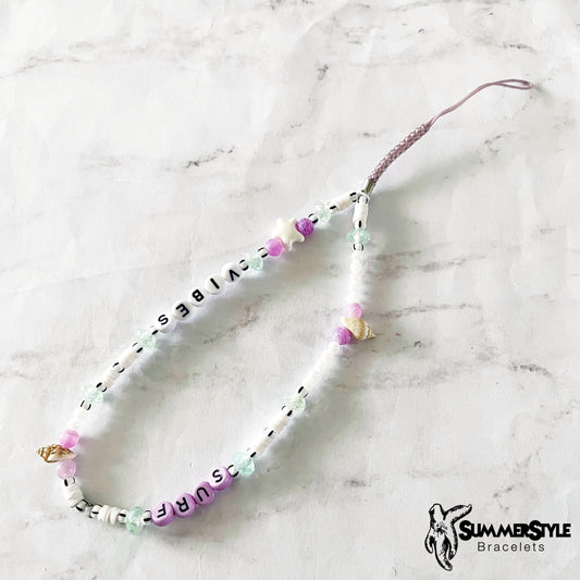 Surf Vibes Beaded Phone Charm, Beachy Phone Accessory, Phone Wristlet, SummerStyle Bracelets