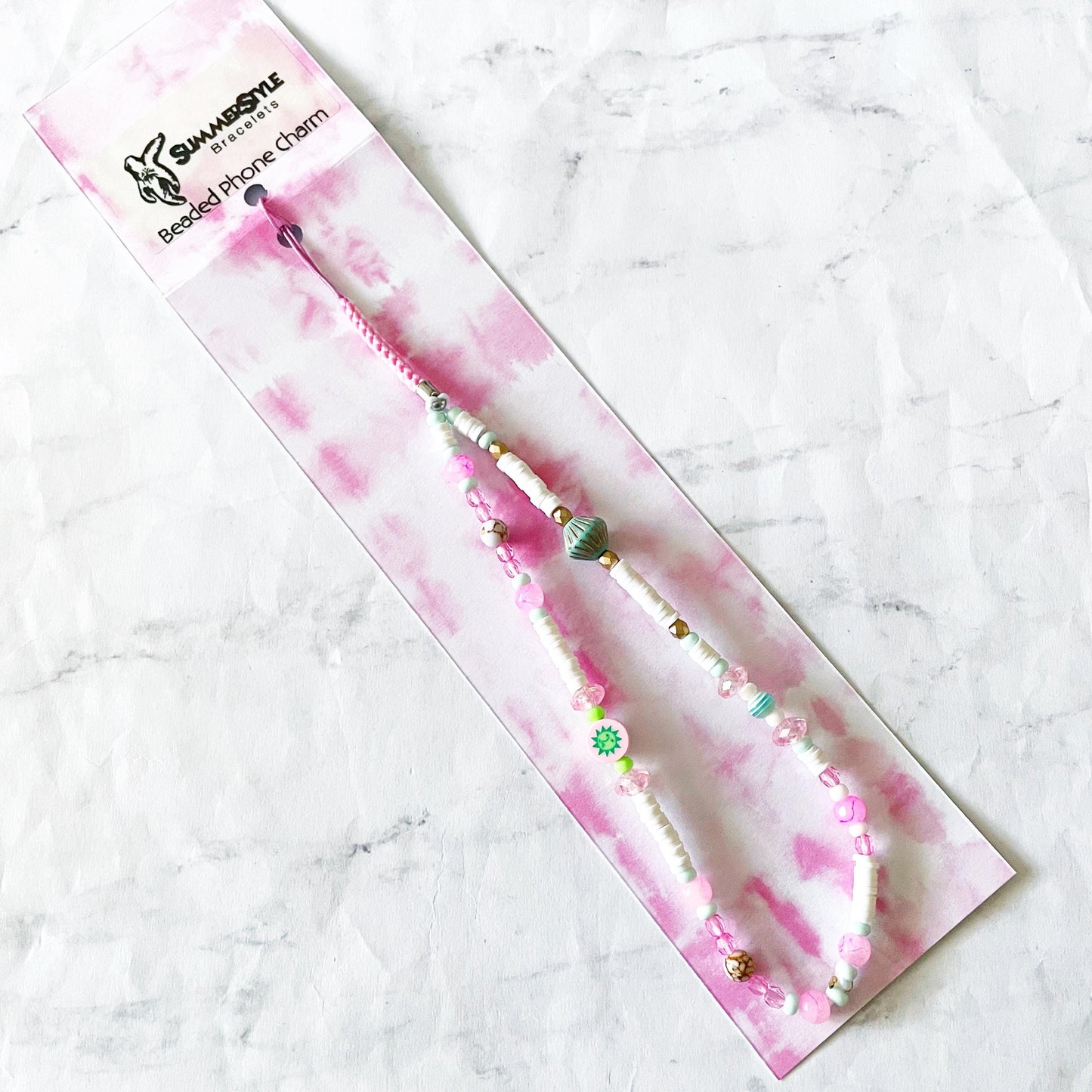 Pastel Sunshine Beaded Phone Charm, Kawaii Phone Accessory, Phone Wristlet, SummerStyle Bracelets