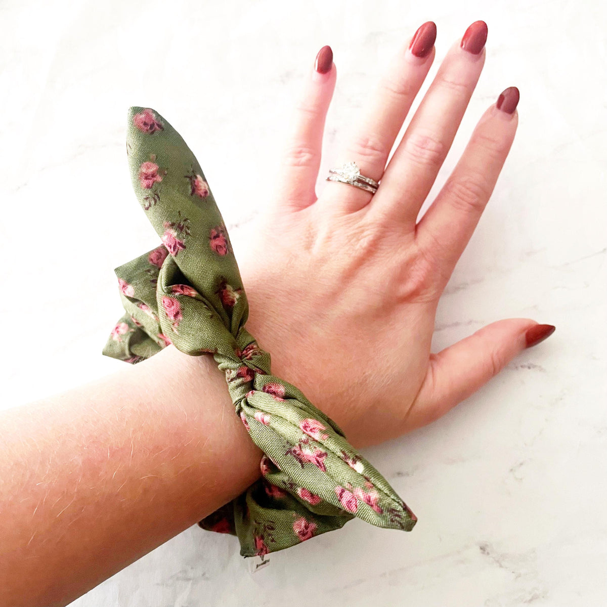 Olive Roses Vintage Floral Bow Scrunchie, Hair Accessories, Floral Gift, SummerStyle Bracelets