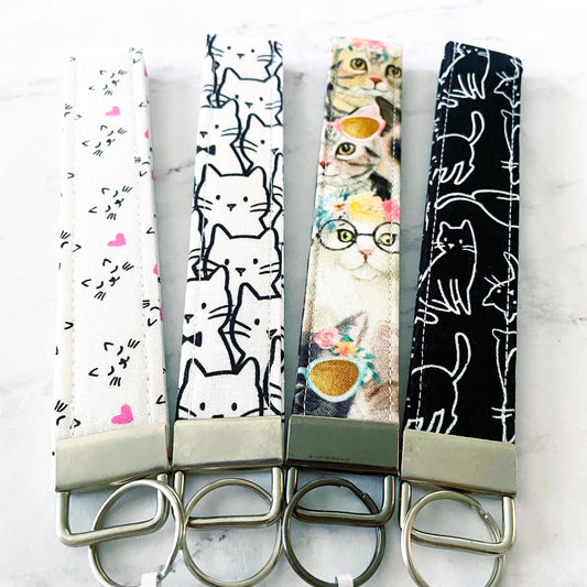 Black Cat Key Fob Wristlet, 6.5in Wristlet Lanyard, Keychain Wristlet, Handmade Lanyard, SummerStyle Bracelets