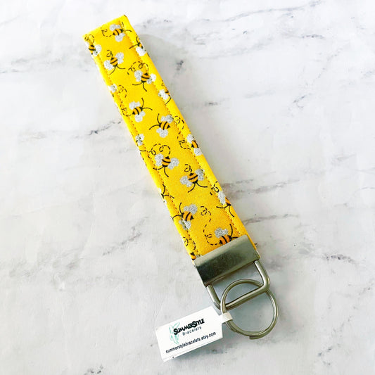 Black Bee Key Fob Wristlet, 6.5in Wristlet Lanyard, Keychain Wristlet, Handmade Lanyard, SummerStyle Bracelets