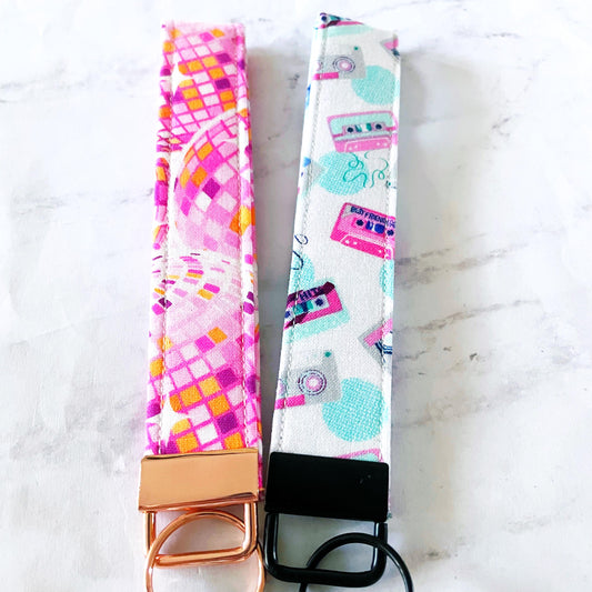 Neon Cassette Key Fob Wristlet, 6.5in Wristlet Lanyard, Keychain Wristlet, Handmade Lanyard, SummerStyle Bracelets