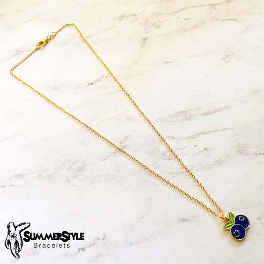 Blueberry Charm Necklace, Blueberry Jewelry, Gold Chain Necklace, SummerStyle Bracelets