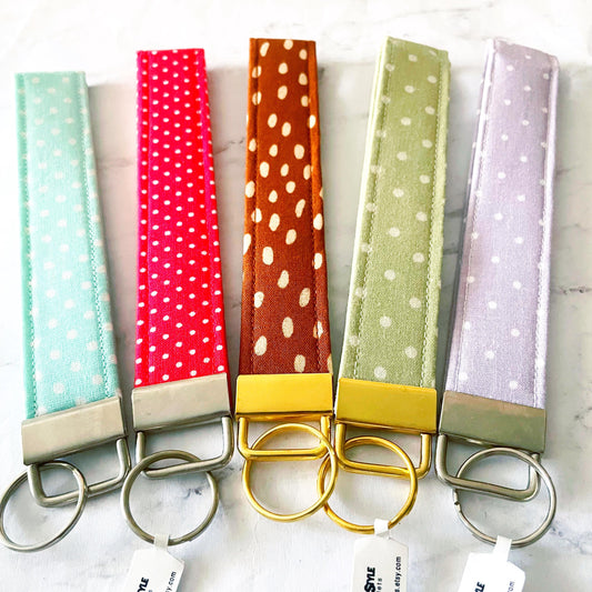 Polka Dot Key Fob Wristlet, 6.5in Wristlet Lanyard, Keychain Wristlet, Handmade Lanyard, SummerStyle Bracelets
