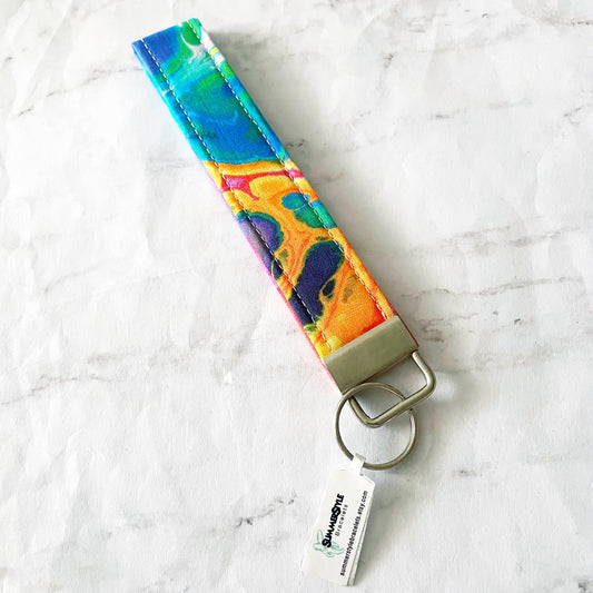 Rainbow Tie Dye Key Fob Wristlet, 6.5in Wristlet Lanyard, Keychain Wristlet, Handmade Lanyard, SummerStyle Bracelets