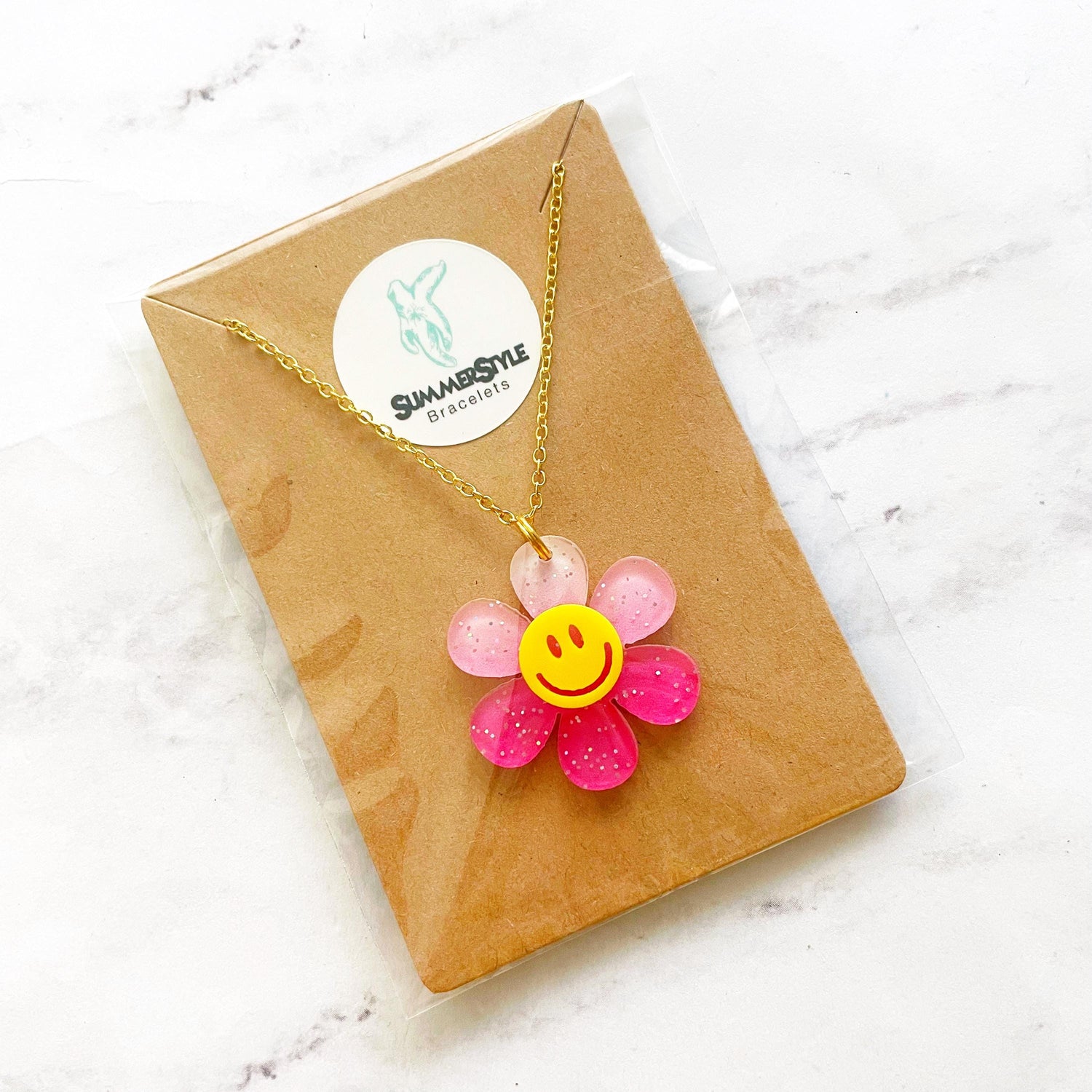 Smiley Daisy Necklace, Floral Jewelry, Gold Chain Necklace, SummerStyle Bracelets