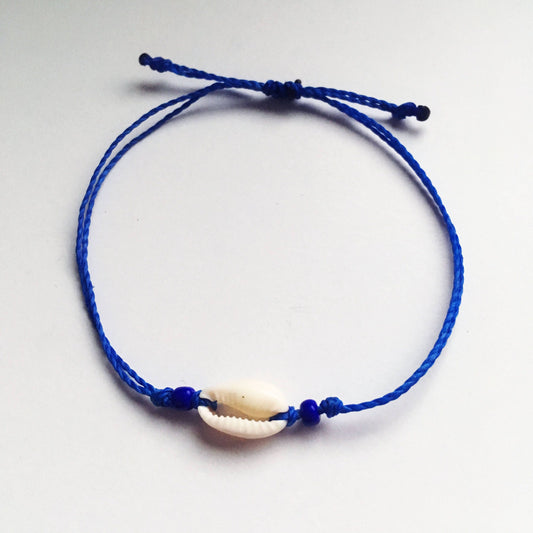 Cowrie Shell Custom Adjustable Waterproof Bracelet, Cowrie Shell Bracelet, Wax Cord Bracelet, Waterproof Cord