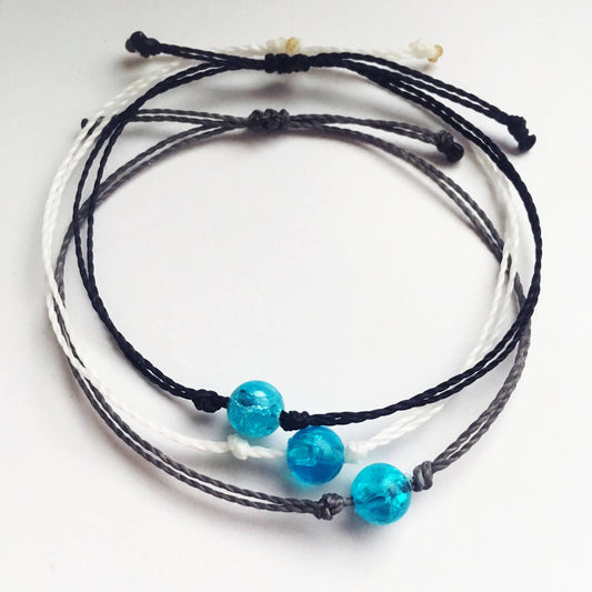 Ocean Crystal Adjustable Waterproof Bracelet, Ocean Bracelet, Ocean Jewelry, Wax Cord Bracelet, Waterproof Cord