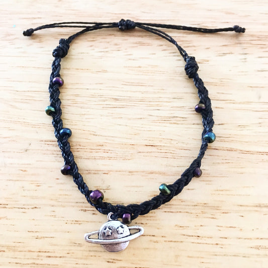 Oil Slick Galaxy Adjustable Waterproof Bracelet, Galaxy Bracelet, Galaxy Jewelry, Planet Charm, Wax Cord Bracelet, Waterproof Cord