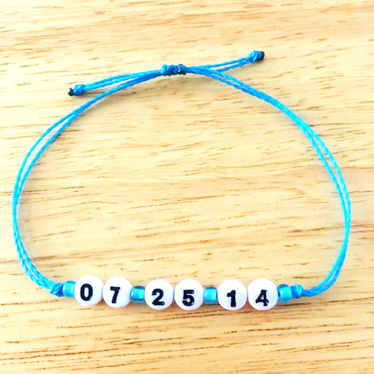 Custom Date Adjustable Waterproof Bracelet, Date Bracelet, Anniversary Jewelry, Wax Cord Bracelet, Waterproof Cord