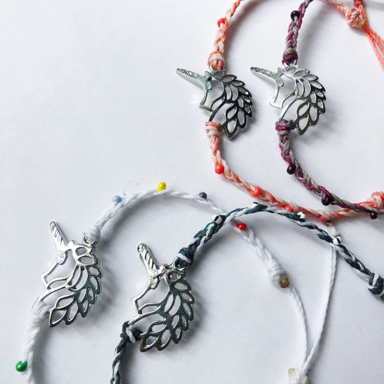 Braided Geometric Unicorn Adjustable Waterproof Bracelet, Unicorn Bracelet, Unicorn Jewelry, Wax Cord Bracelet, Waterproof Cord