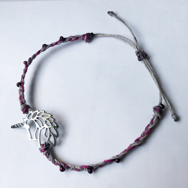 Braided Geometric Unicorn Adjustable Waterproof Bracelet, Unicorn Bracelet, Unicorn Jewelry, Wax Cord Bracelet, Waterproof Cord