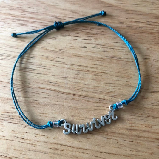 Survivor Custom Adjustable Waterproof Bracelet, Cancer Survivor, Survivor Gift, Wax Cord Bracelet, Waterproof Cord