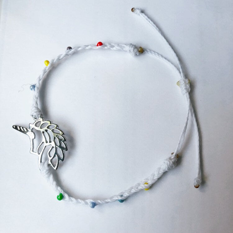 Braided Geometric Unicorn Adjustable Waterproof Bracelet, Unicorn Bracelet, Unicorn Jewelry, Wax Cord Bracelet, Waterproof Cord