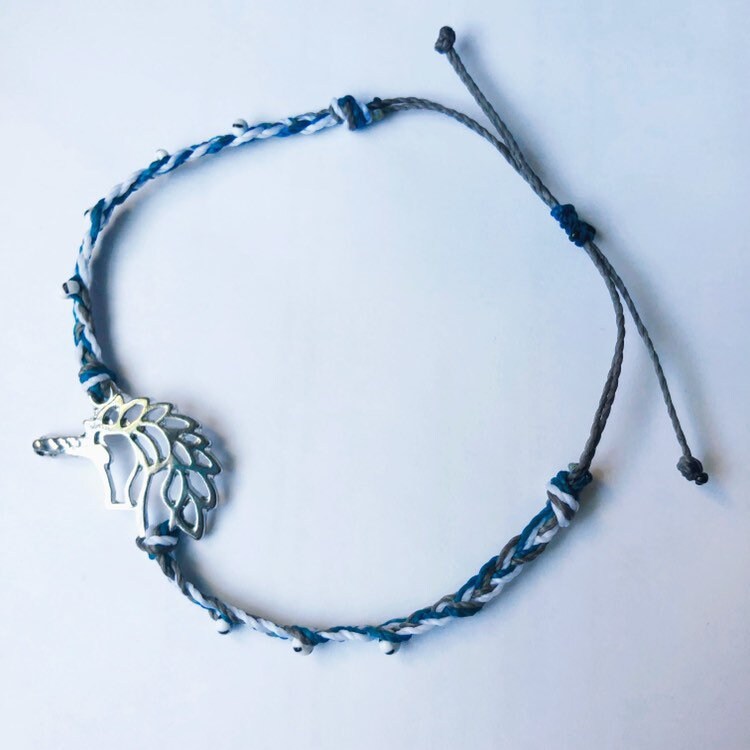 Braided Geometric Unicorn Adjustable Waterproof Bracelet, Unicorn Bracelet, Unicorn Jewelry, Wax Cord Bracelet, Waterproof Cord