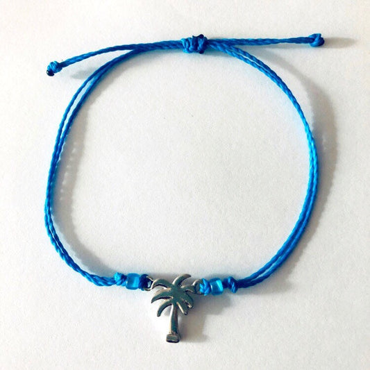 Palm Tree Custom Adjustable Waterproof Bracelet, Palm Tree Bracelet, Silver Palm Tree, Wax Cord Bracelet, Waterproof Cord