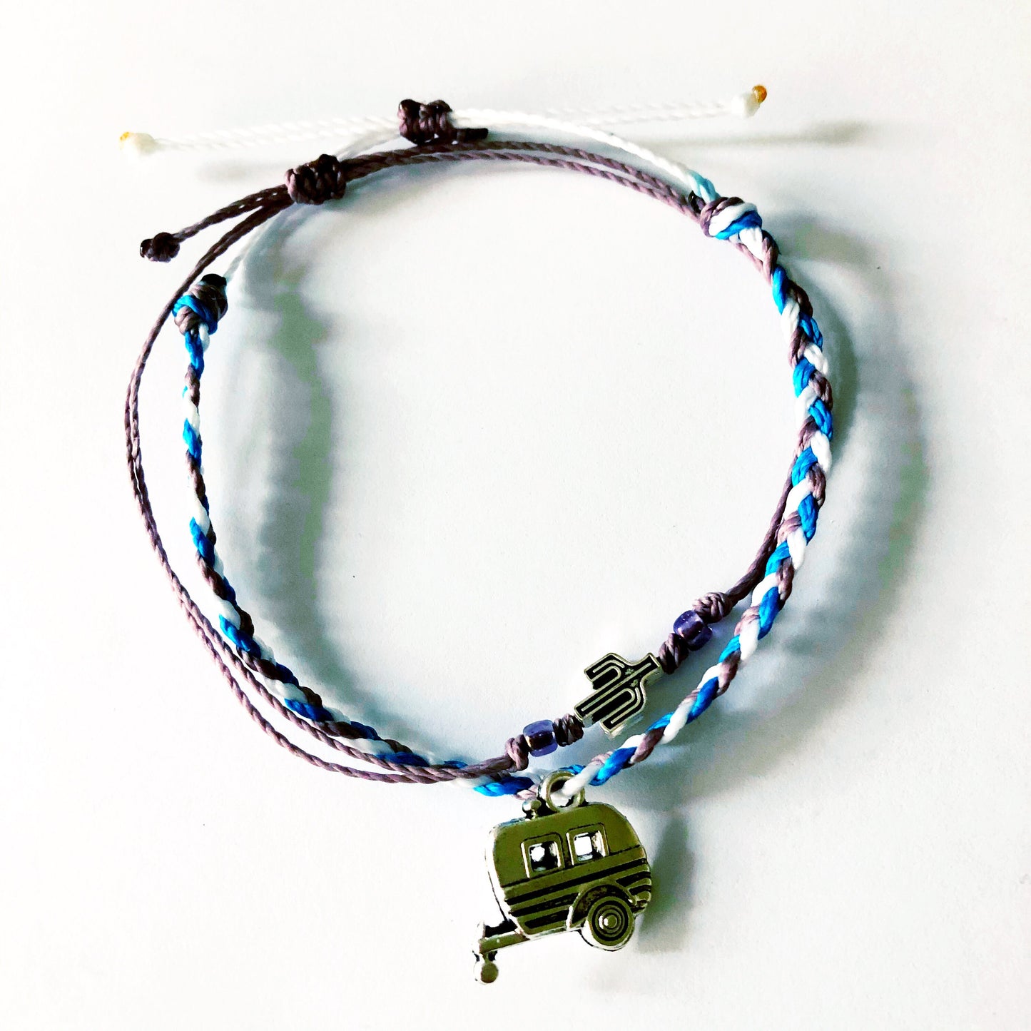 Happy Camper Custom Adjustable Waterproof Bracelet Pack, Camp Bracelet, Camp Jewelry, Wax Cord Bracelet, Waterproof Cord