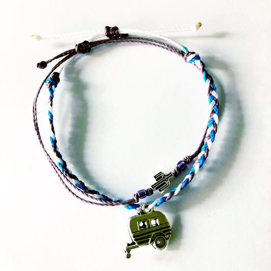 Happy Camper Custom Adjustable Waterproof Bracelet Pack, Camp Bracelet, Camp Jewelry, Wax Cord Bracelet, Waterproof Cord