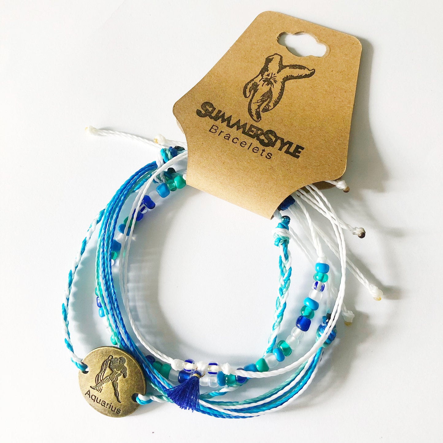 Aquarius Zodiac Adjustable Waterproof Bracelet Pack, Aquarius Bracelet, Zodiac Jewelry, Wax Cord Bracelet, Waterproof Cord