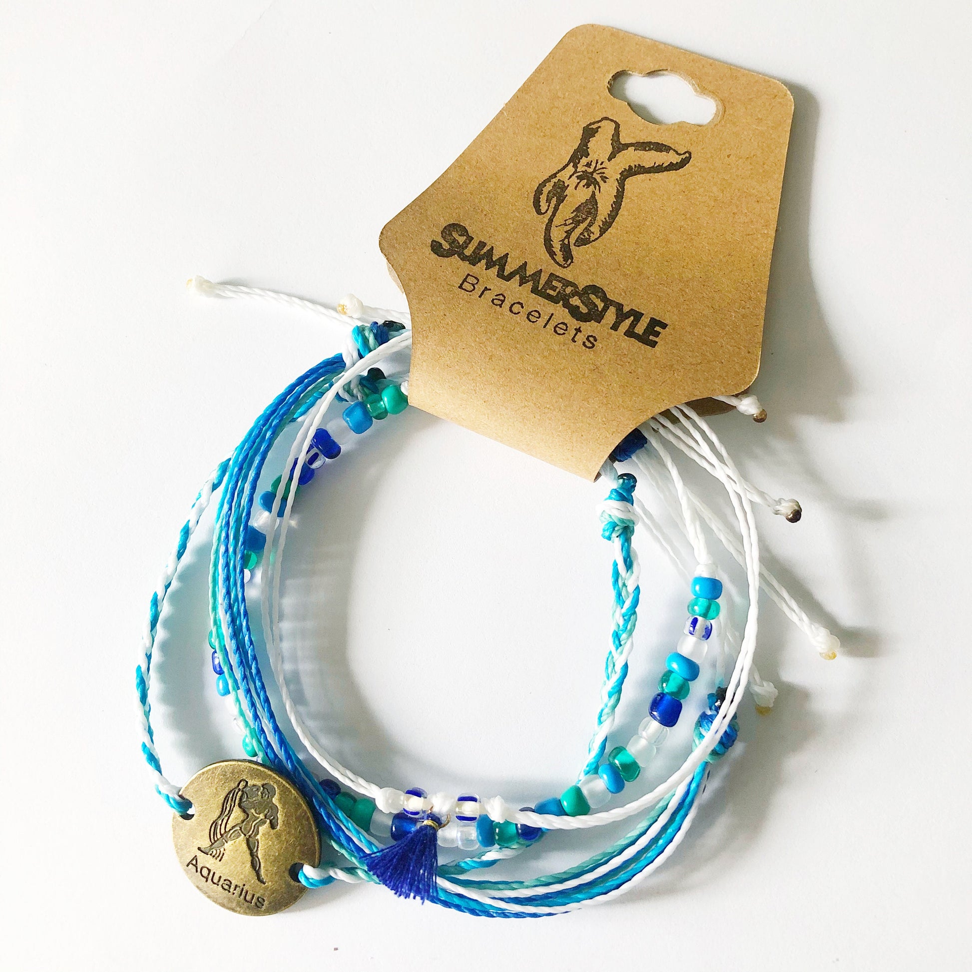 Aquarius Zodiac Adjustable Waterproof Bracelet Pack, Aquarius Bracelet, Zodiac Jewelry, Wax Cord Bracelet, Waterproof Cord