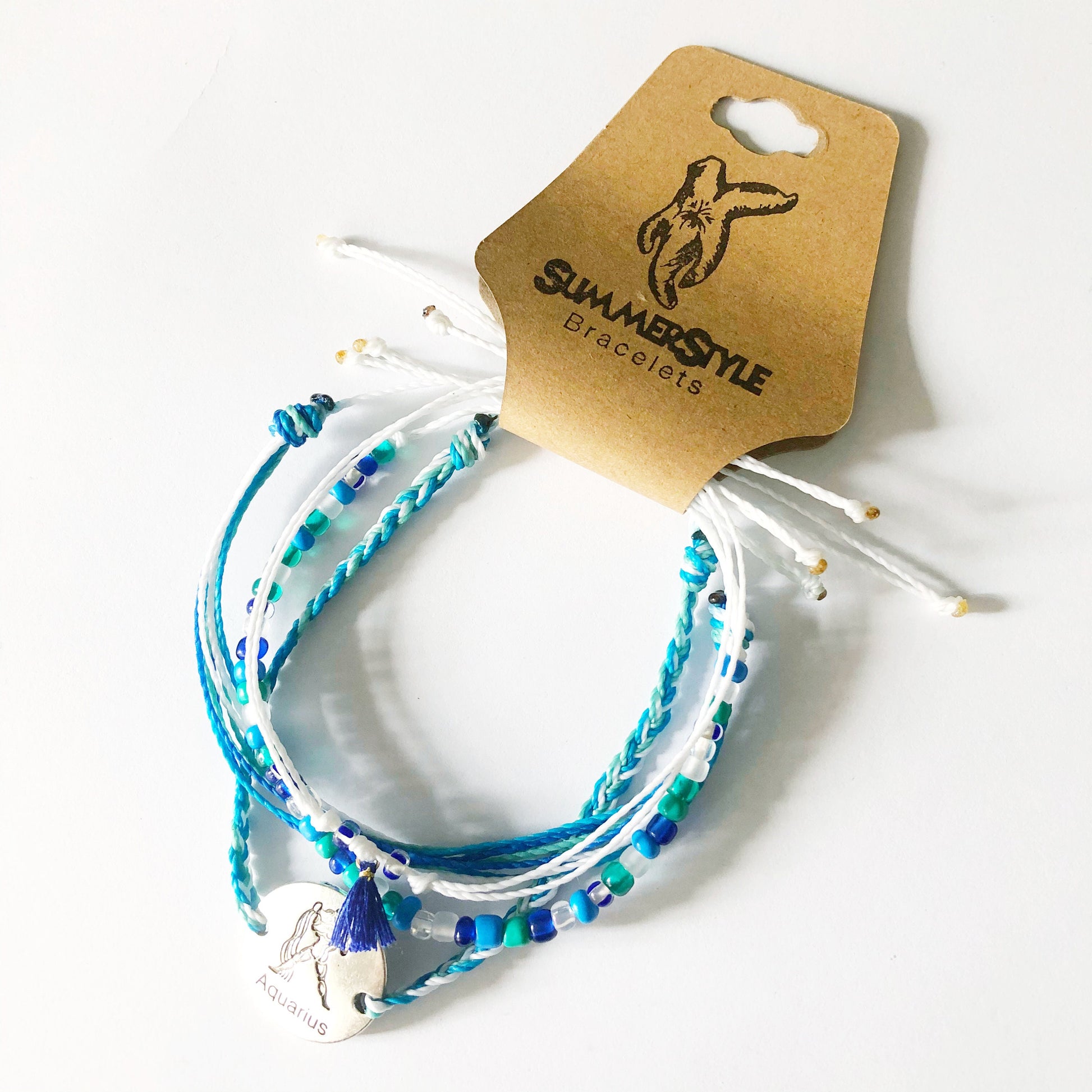 Aquarius Zodiac Adjustable Waterproof Bracelet Pack, Aquarius Bracelet, Zodiac Jewelry, Wax Cord Bracelet, Waterproof Cord