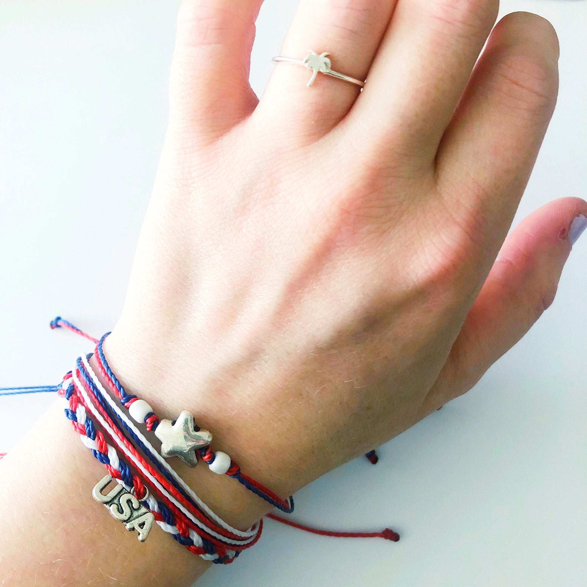 FOURTH OF JULY Patriotic Adjustable Water Resistant Bracelet Pack, Stars & Stripes Bracelet, Patriotic Jewelry, Waterproof Cord