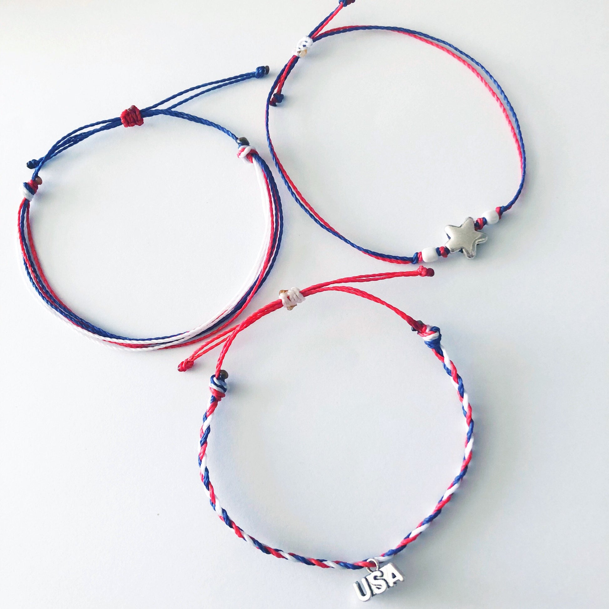 FOURTH OF JULY Patriotic Adjustable Water Resistant Bracelet Pack, Stars & Stripes Bracelet, Patriotic Jewelry, Waterproof Cord