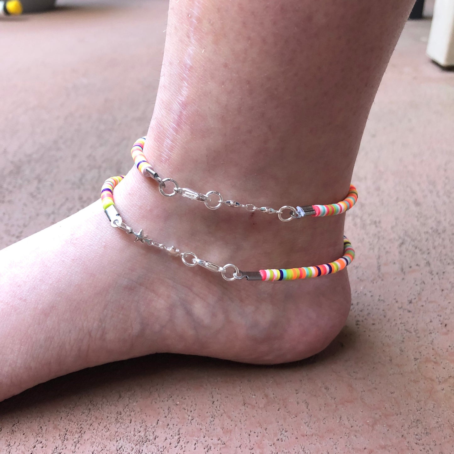 Tropical Solid Color Beaded Anklets, Star Chain, Ankle Bracelet, Heishi Anklet, SummerStyle Bracelets