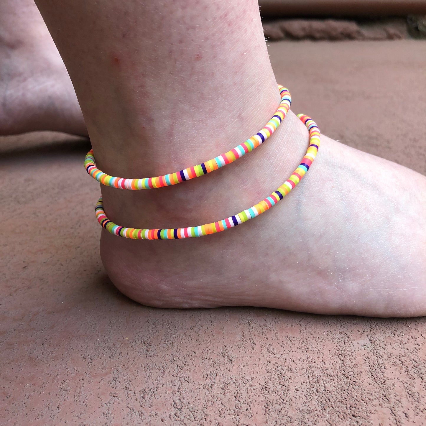 Tropical Multicolor Beaded Anklets, Star Chain, Ankle Bracelet, Heishi Anklet, SummerStyle Bracelets