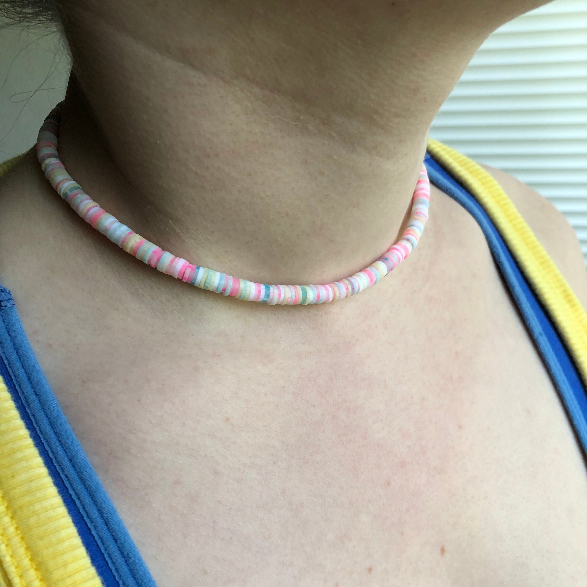 Tropical Pastel Beaded Choker, Choker Necklace, Heishi Choker, Beach Jewelry, SummerStyle Bracelets