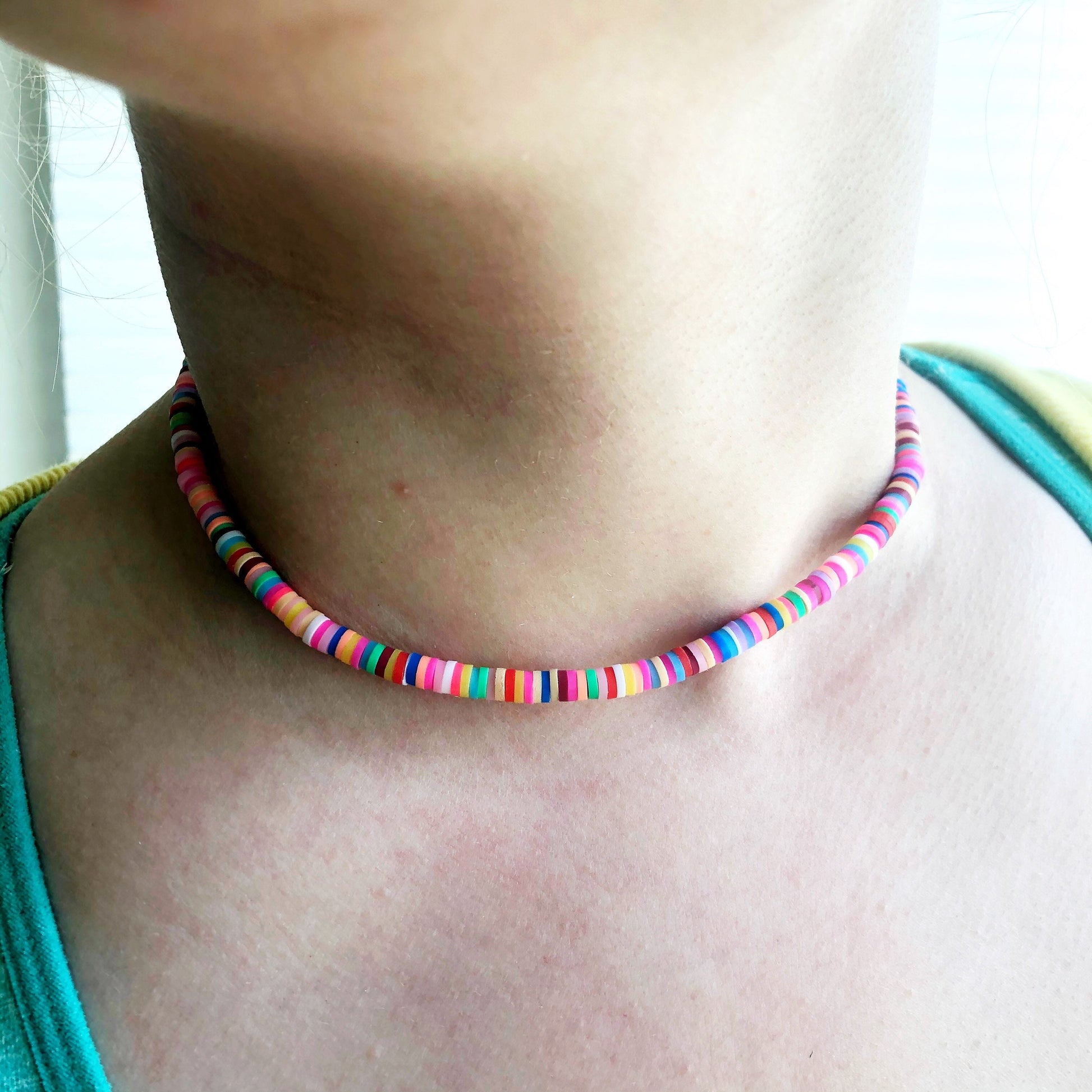 Tropical Rainbow Beaded Choker, Choker Necklace, Heishi Choker, Beach Jewelry, SummerStyle Bracelets