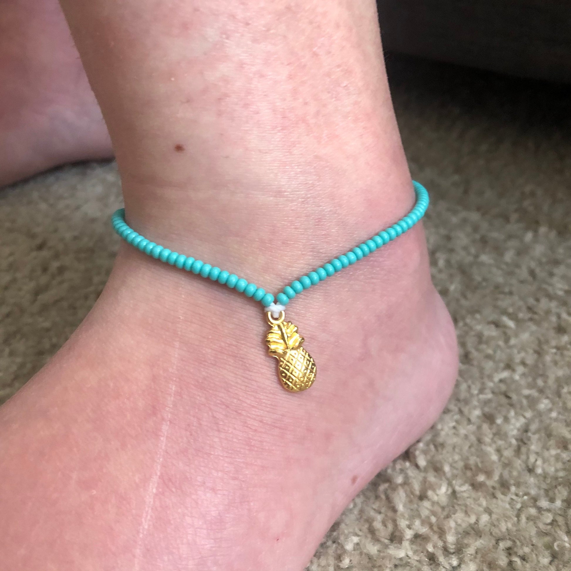 Gold Pineapple Skinny Beaded Anklets, Ankle Bracelet, Seed Bead Anklet, SummerStyle Bracelets