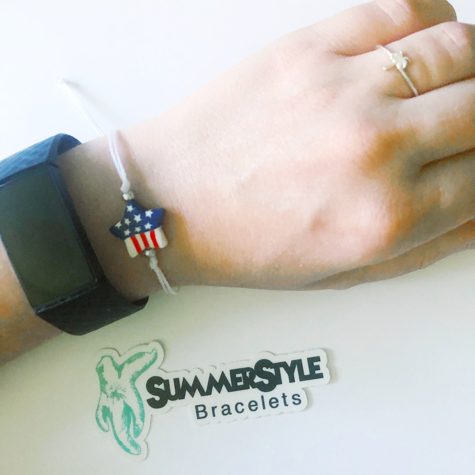 Stars & Stripes Adjustable Waterproof Bracelet, Patriotic Bracelet, Star Bracelet, Wax Cord Bracelet, SummerStyle Bracelets