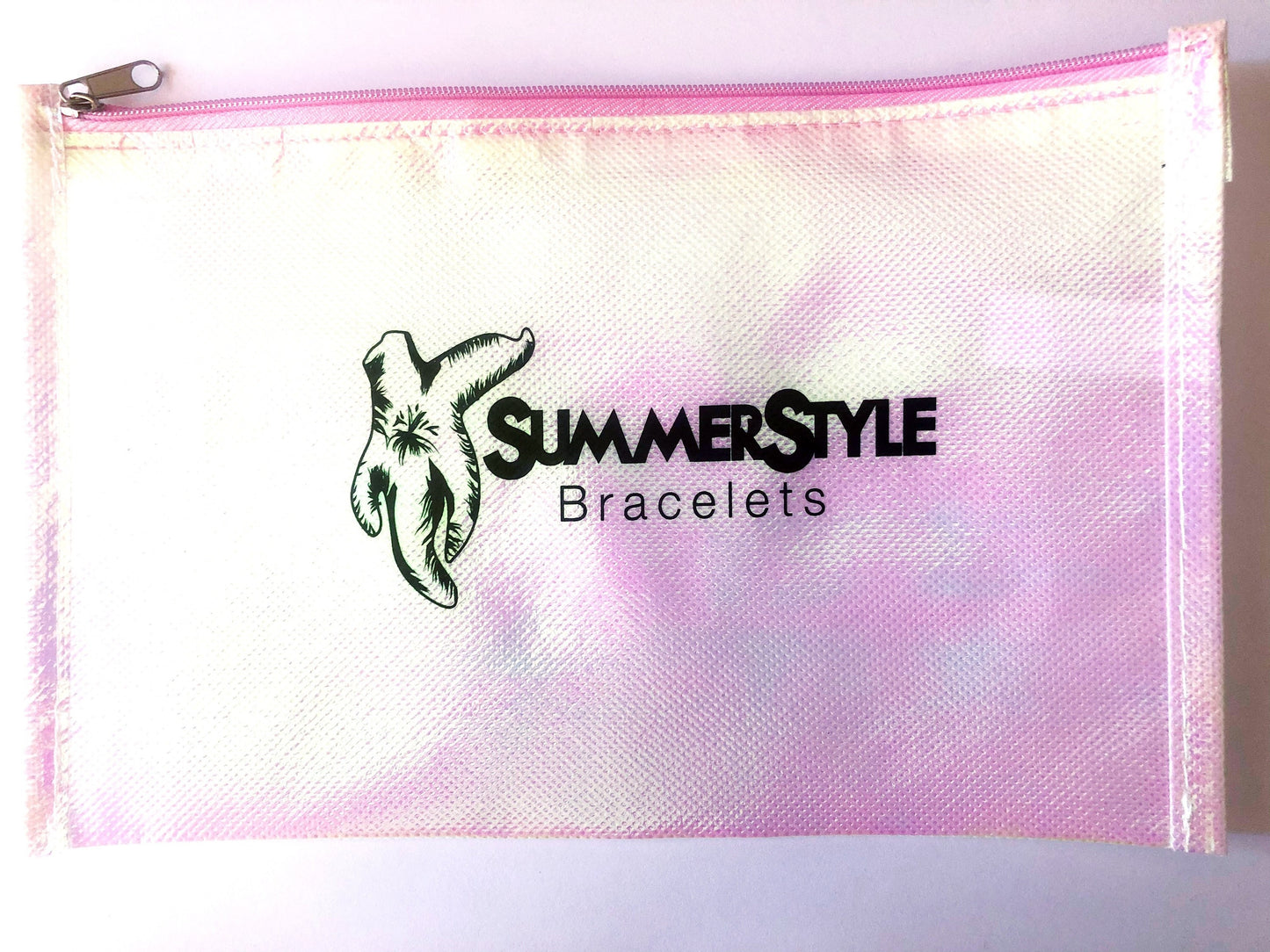 SummerStyle Bracelets Pink Iridescent Storage Pouch, Jewelry Storage, Clutch, Zipper Bag