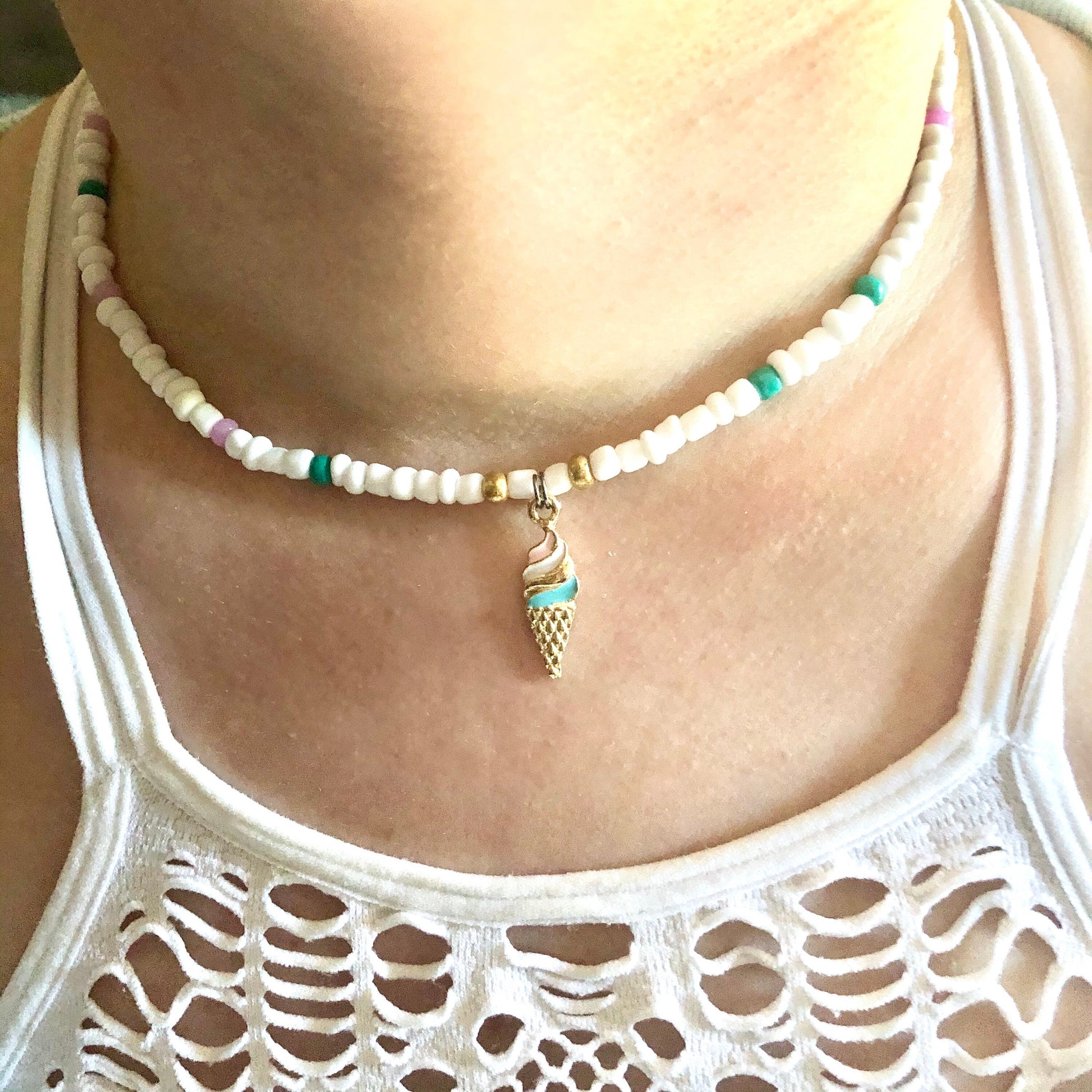 Pastel Ice Cream Cone Beaded Choker, Choker Necklace, Summer Choker, Beach Jewelry, SummerStyle Bracelets