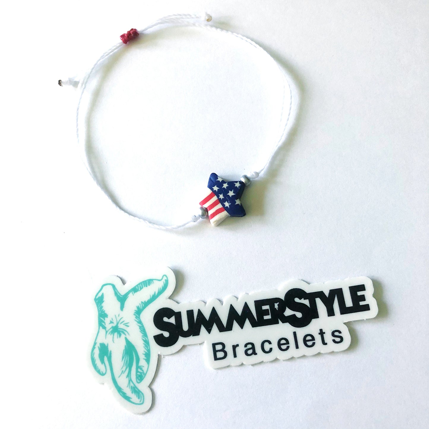 Stars & Stripes Adjustable Waterproof Bracelet, Patriotic Bracelet, Star Bracelet, Wax Cord Bracelet, SummerStyle Bracelets